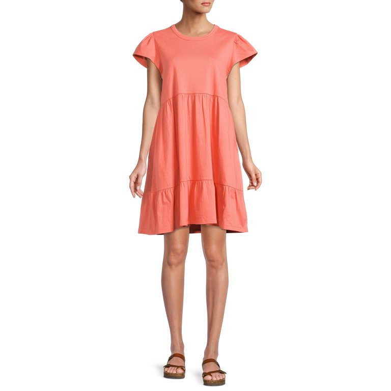 Time and Tru Women's Short Sleeve Tiered Knit Dress with Pockets - Walmart.com | Walmart (US)