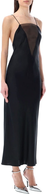 V MESH COMPACT CREPE SLIP DRESS | LOZURI