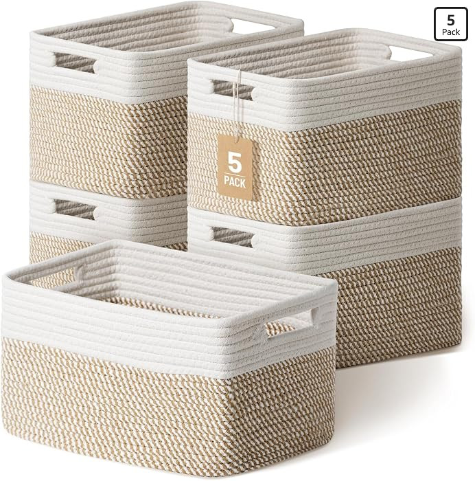5 Pack Woven Storage Baskets for Shelves, Decorative Basket Organizer Storage Bins for Toys, Book... | Amazon (US)
