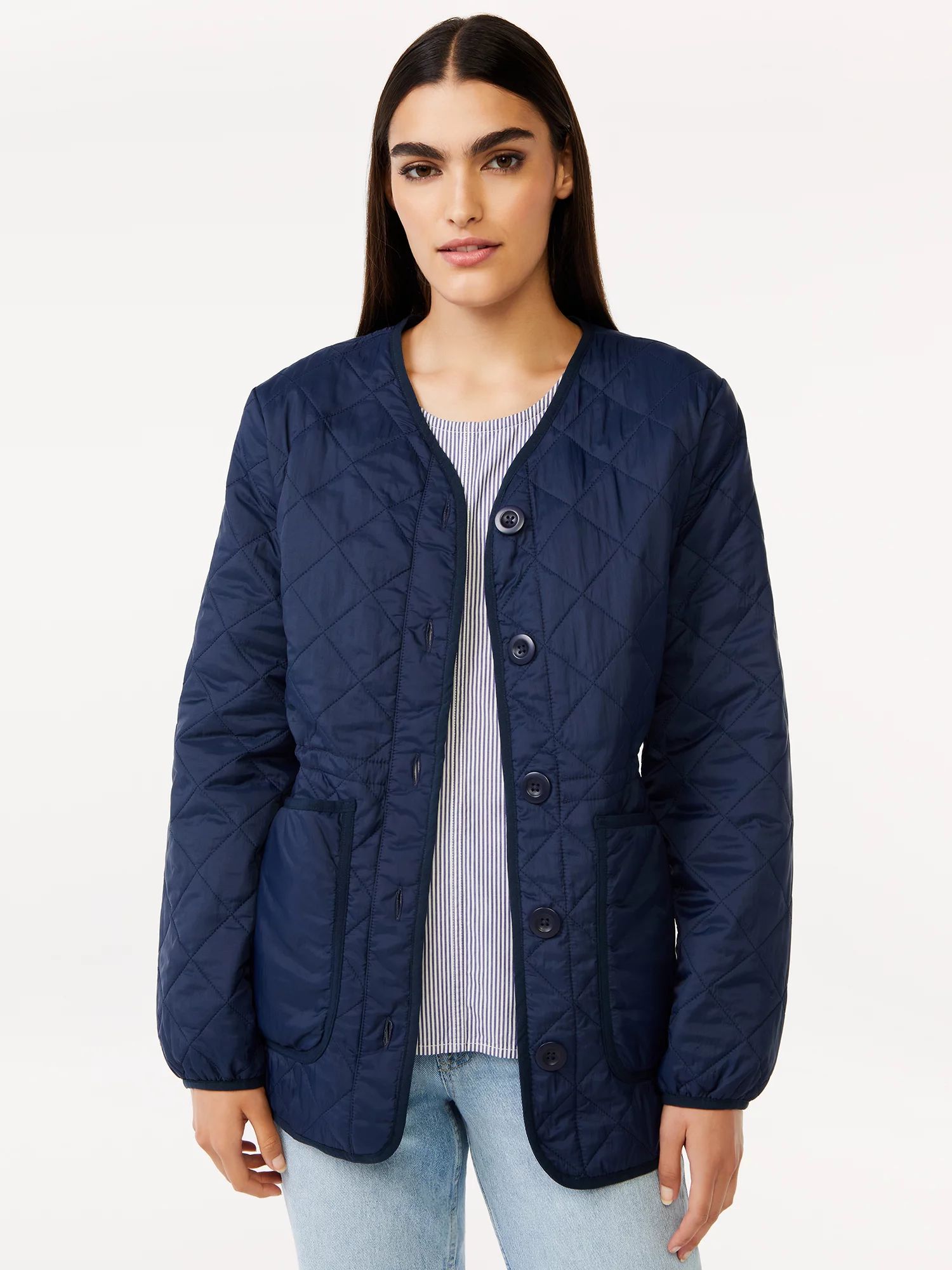 Free Assembly Women's Quilted Cinched Waist Liner Jacket | Walmart (US)