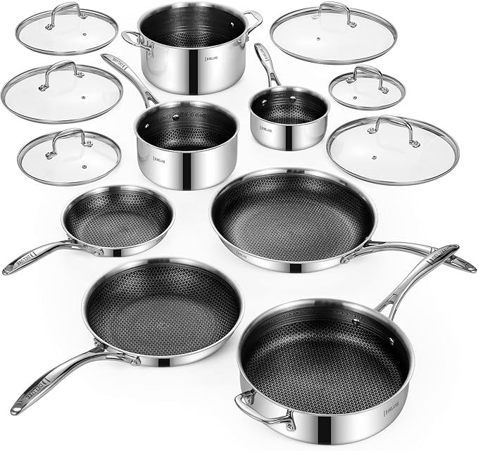 Deluxe 13 Piece Hybrid Ceramic Nonstick Stainless Steel Cookware Set-5 Piece Frying Pan Set, 6 PC... | Amazon (US)