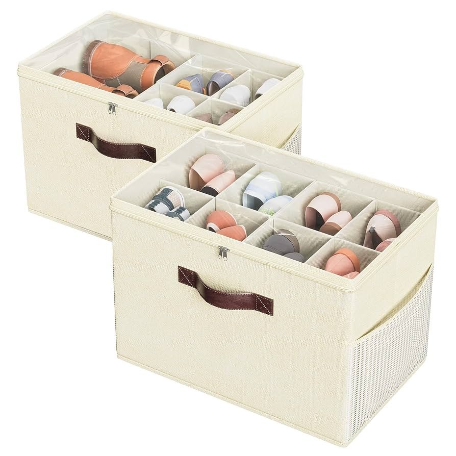 Budding Joy 2 Pack Shoe Organizer for Closet, Clear Foldable Shoe Storage Containers Adjustable D... | Amazon (US)