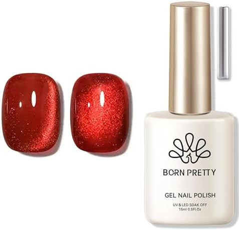 Born Pretty Red Cat Magnetic Eye Gel Nail Polish, Reflective Holographic Glitter Shiny Ruby Red 1... | Amazon (US)