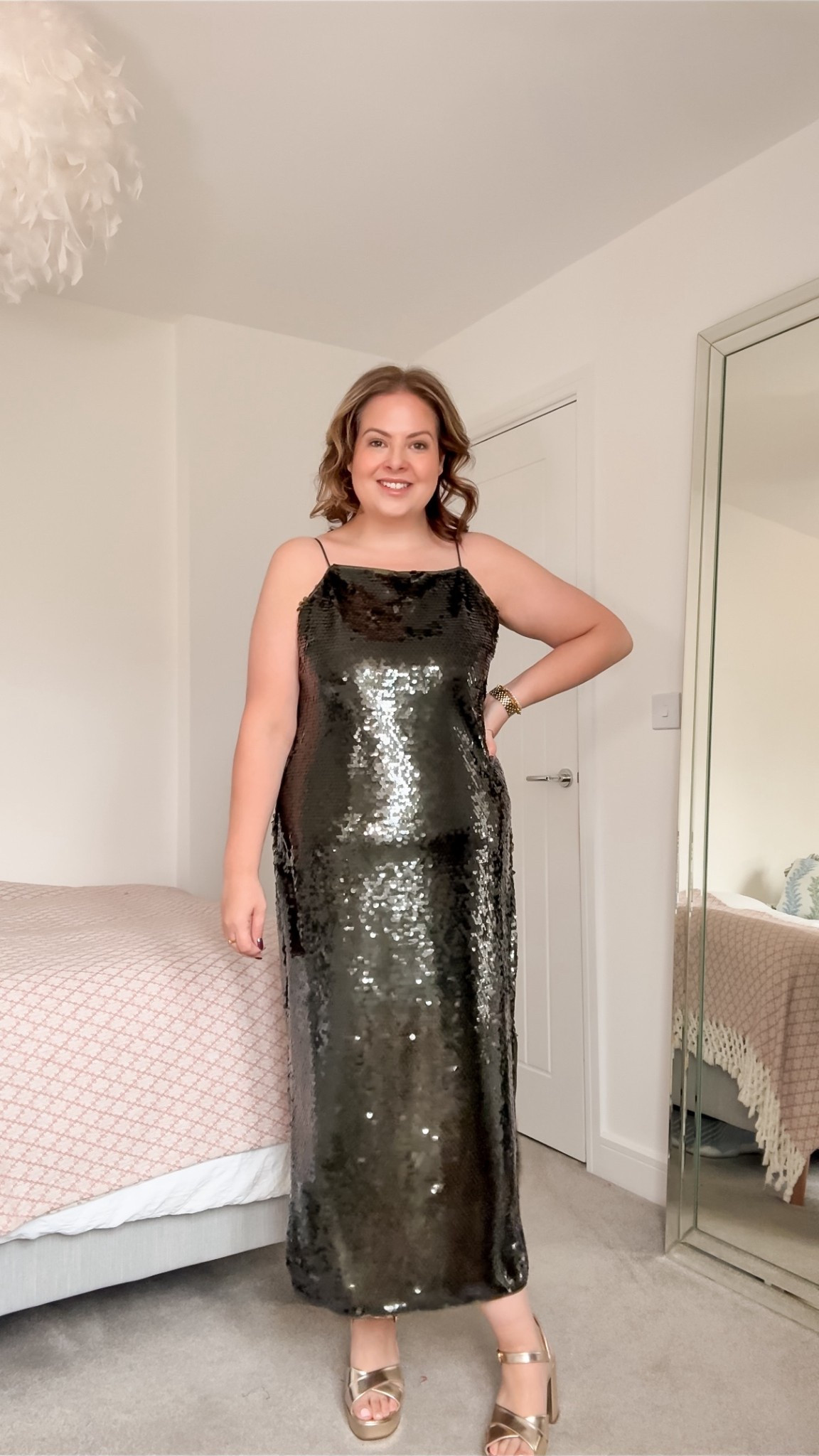 Party outfit, festive outfit, sequin outfit, sequin dress, green dress, midi dress 

#LTKCyberWeek #LTKwinter #LTKmidsize