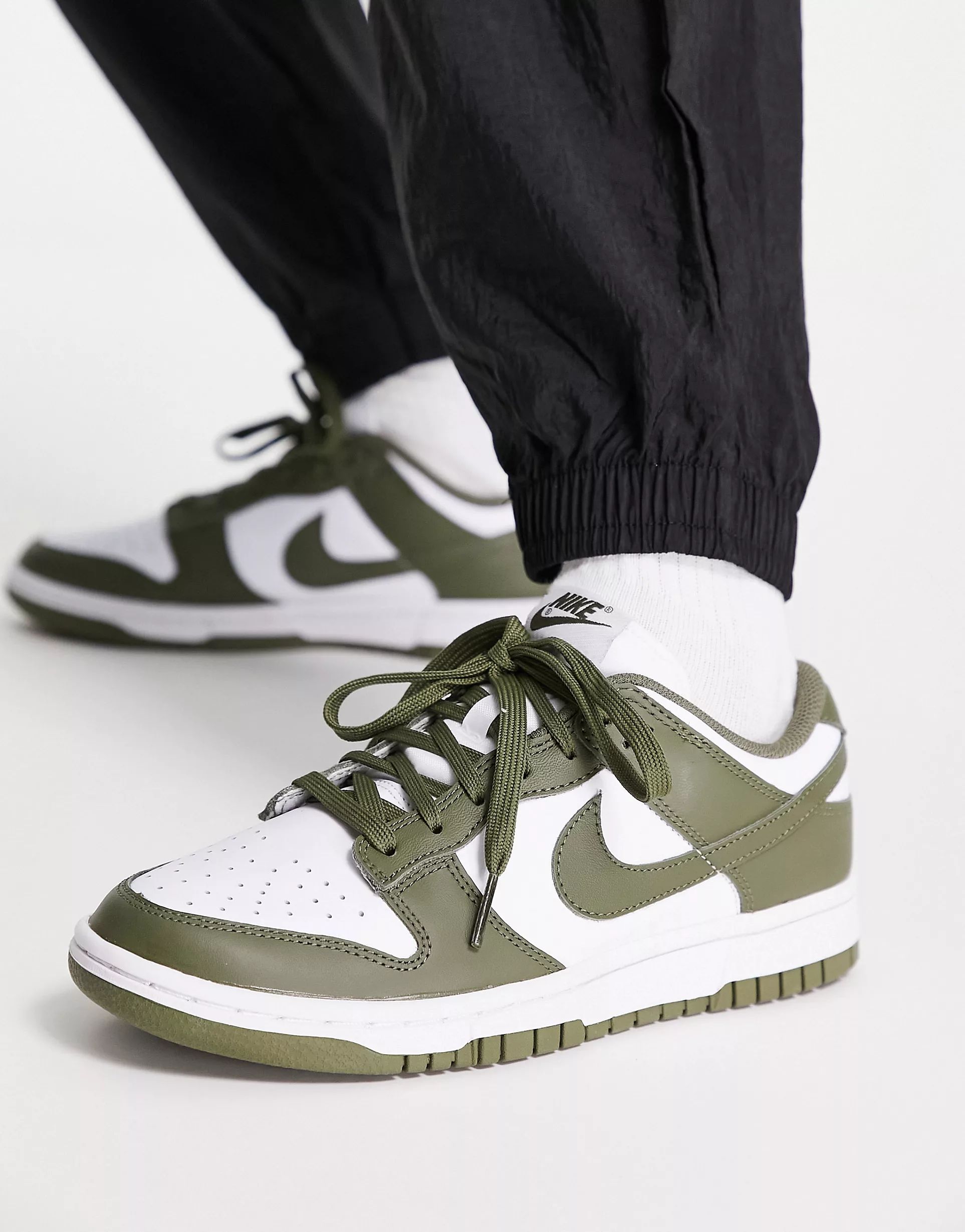 Nike Dunk Low trainers in white and olive | ASOS (Global)
