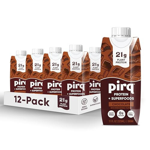 Pirq, 21g Dairy Free Protein Shake, 25 Superfoods, 0g Sugar, Plant-Based Protein Drink, Gluten-Free, Vegan, Kosher, Keto, Low Carb, Low Calorie (12 Pack) (Chocolate) | Amazon (US)