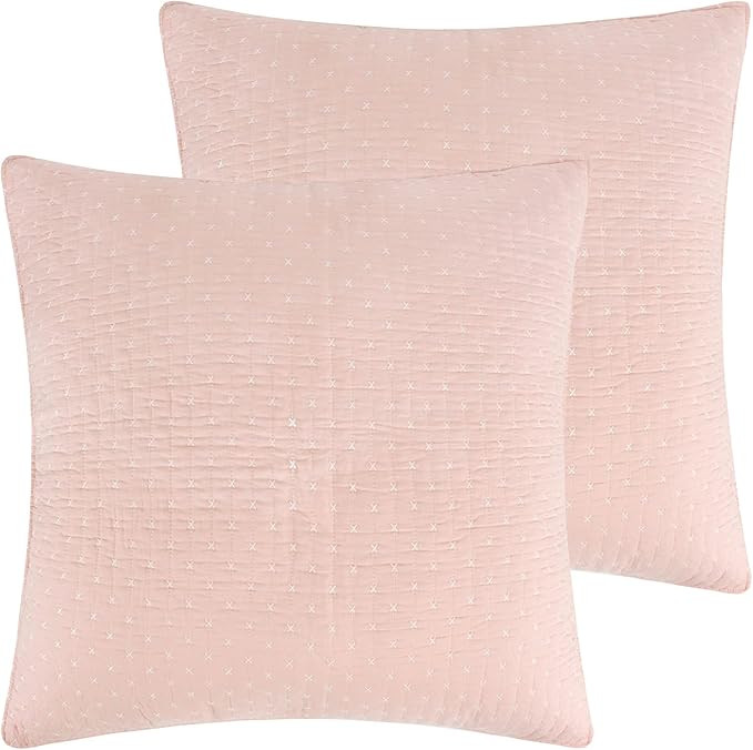 Levtex Home - Cross Stitch - 100% Cotton - Euro Shams Set of Two - (26x26in.), No Insert - Blush | Amazon (US)