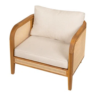 Bohemian-Style Weatherproof Outdoor Wicker Chair with Plush Upholstery and Solid Acacia Wood Frame | Wayfair North America