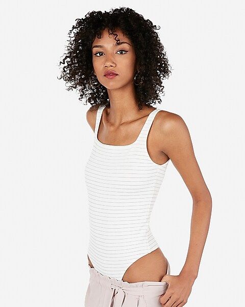 striped square neck textured thong bodysuit | Express
