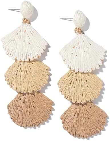 Boho Raffia Earrings Starfish Shell Seashell Dangle Drop Earrings Cute Statemnet Trendy Jewelry S... | Amazon (US)