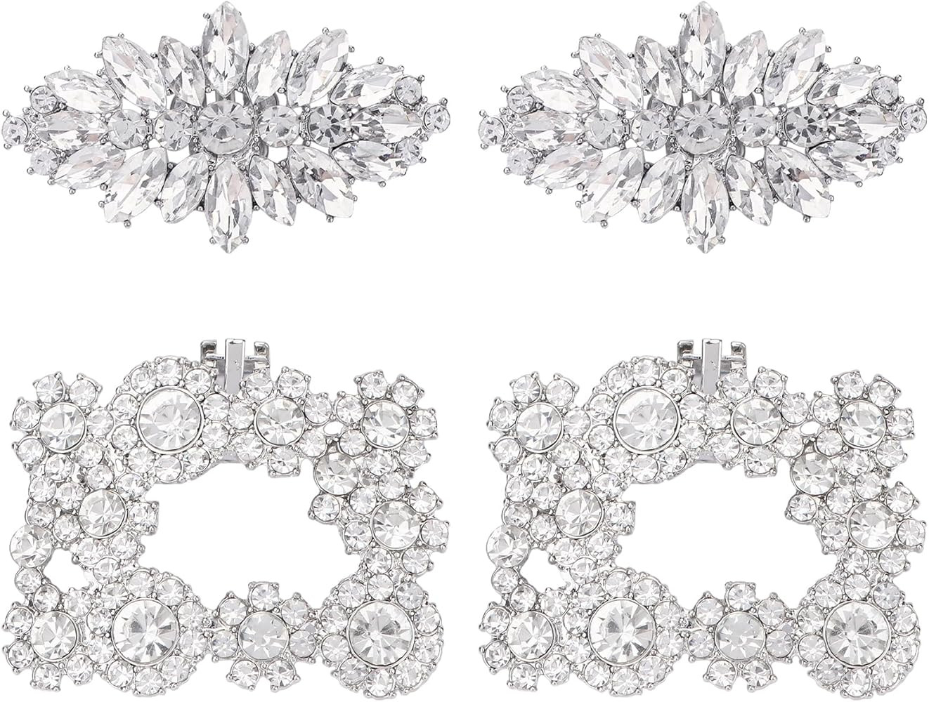 kilofly Elegant Rhinestone Crystal Metal Shoe Clips Wedding, Set of 2 Pairs | Amazon (US)
