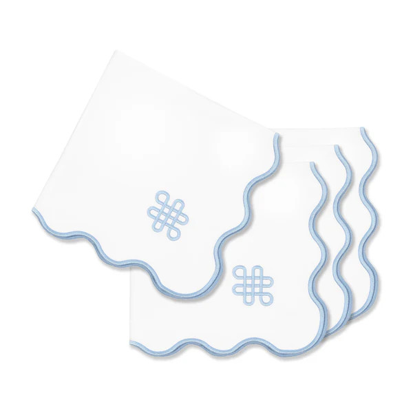 Coastal Indoor Outdoor Scalloped Napkin Set of 4, Endless Knot, Baby Blue, 20"x20" | Hofdeco