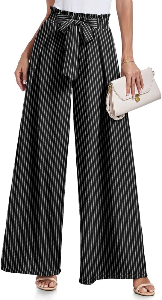 Lepunuo Wide Leg Pants for Women High Waisted Palazzo Pants Work Casual Flowy Tie Knot Trousers w... | Amazon (US)
