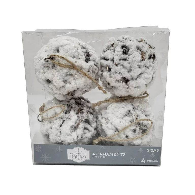 Holiday Time 4 pk. Snow Flocked Grapevine Ball Ornaments | Walmart (US)