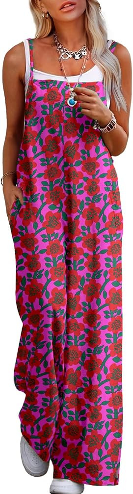 Jumpsuits for Women 2025 Summer Rompers Boho Floral Overalls Casual Wide Leg Long Pant One Piece ... | Amazon (US)