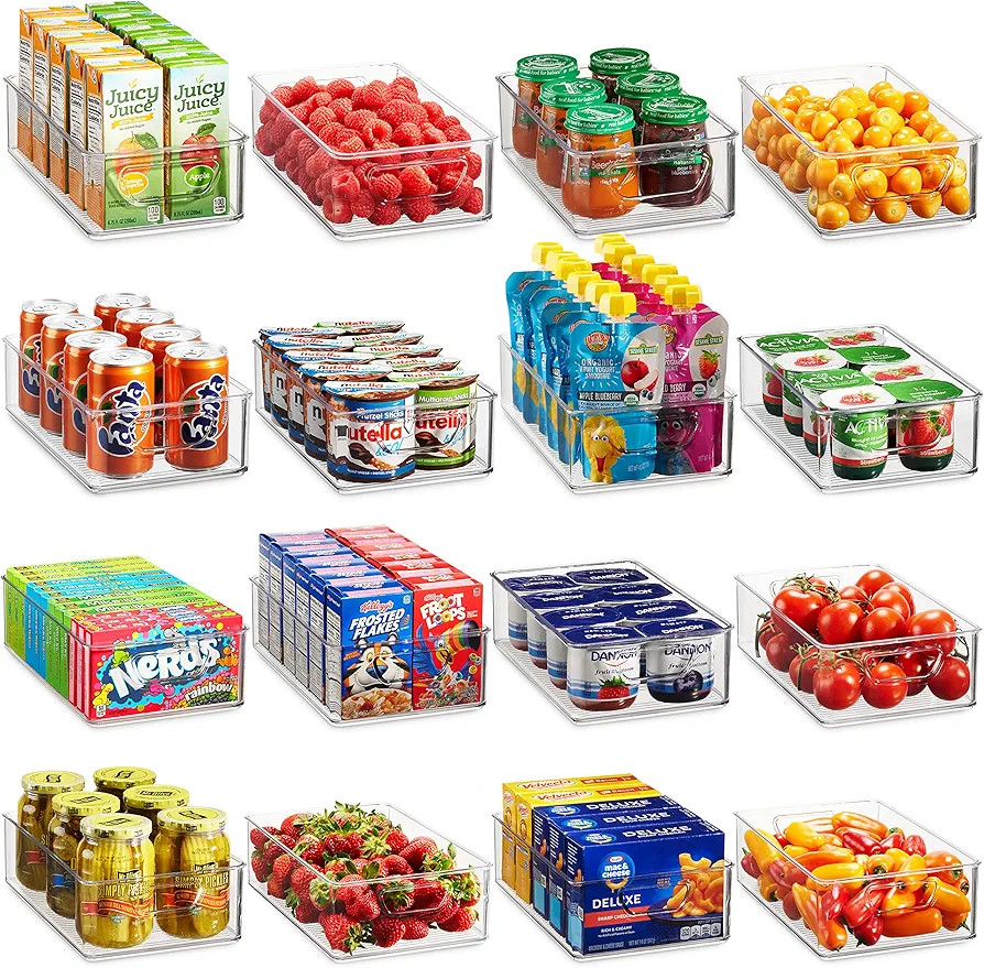 Munfix Set Of 16 Refrigerator Organizer Bins - Plastic Pantry Organization and Storage Baskets - ... | Amazon (US)