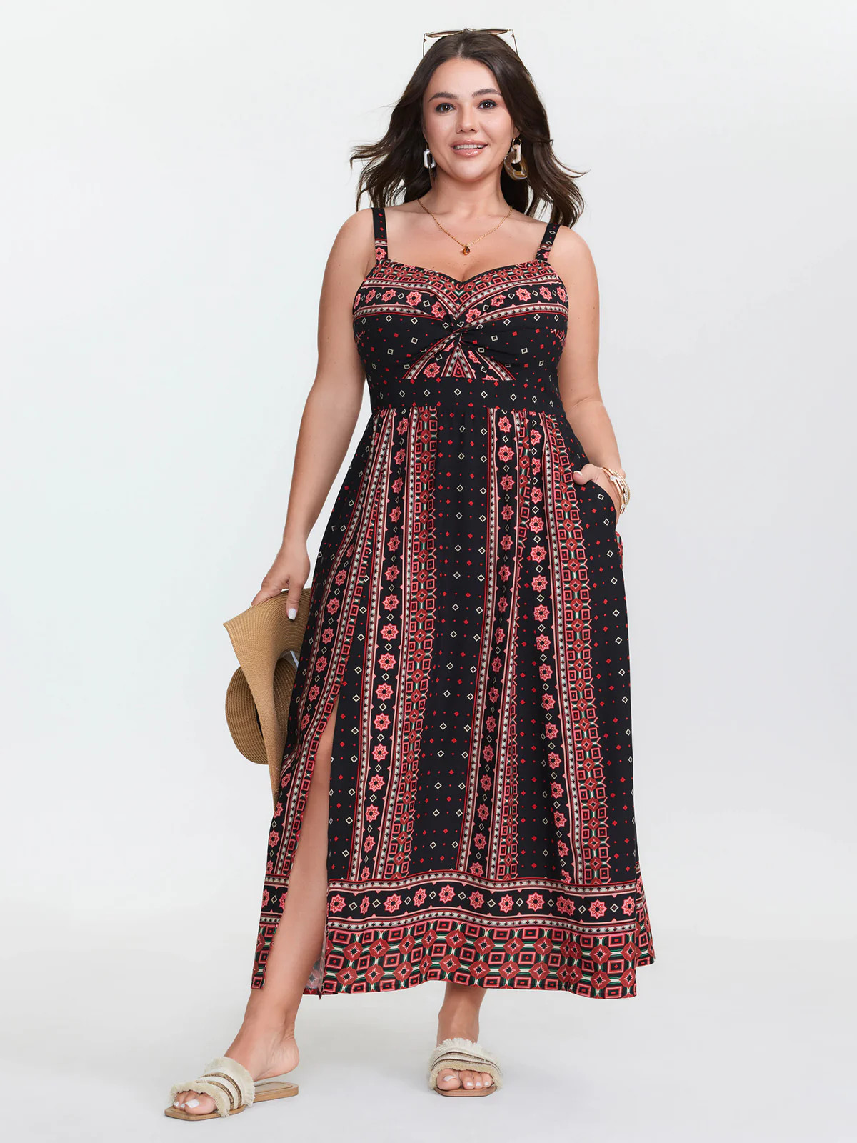 Boho Print Color Contrast Cami Maxi Dress | Bloomchic