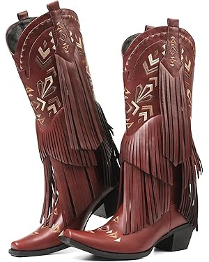 SaraIris Women's Cowgirl Boots Knee High Fringe Boots | Amazon (US)