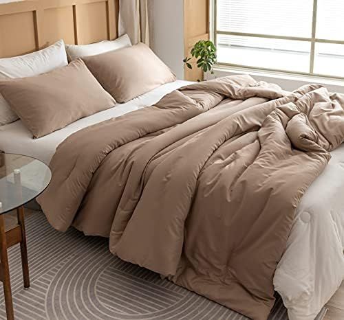 ROSGONIA Taupe Comforter Set Queen- 3pcs (1 Comforter & 2 Pillowcases) Farmhouse Queen Comforter ... | Amazon (US)