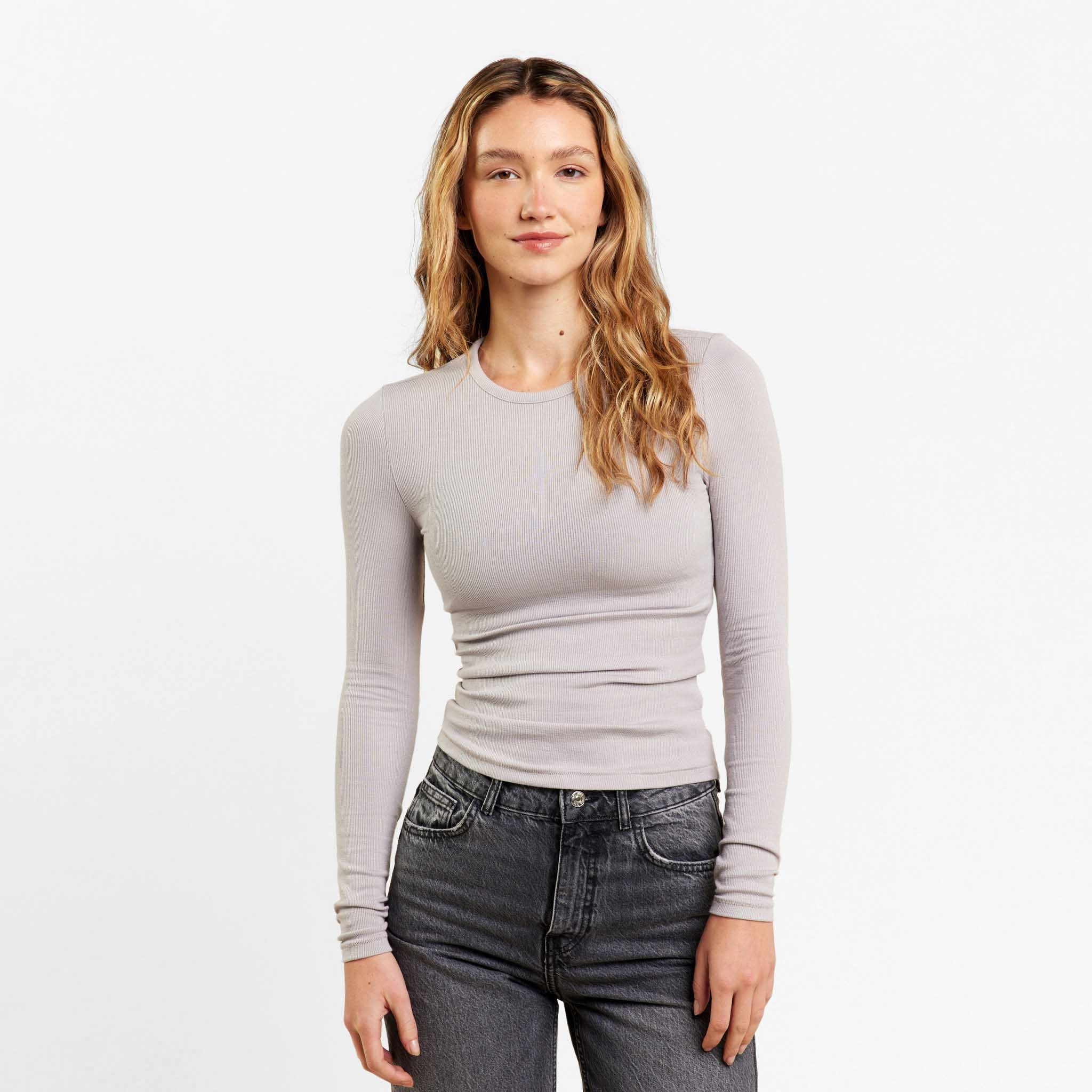 Slinky Rib Long Sleeve Shirt | Black Cherry | Nuuds US