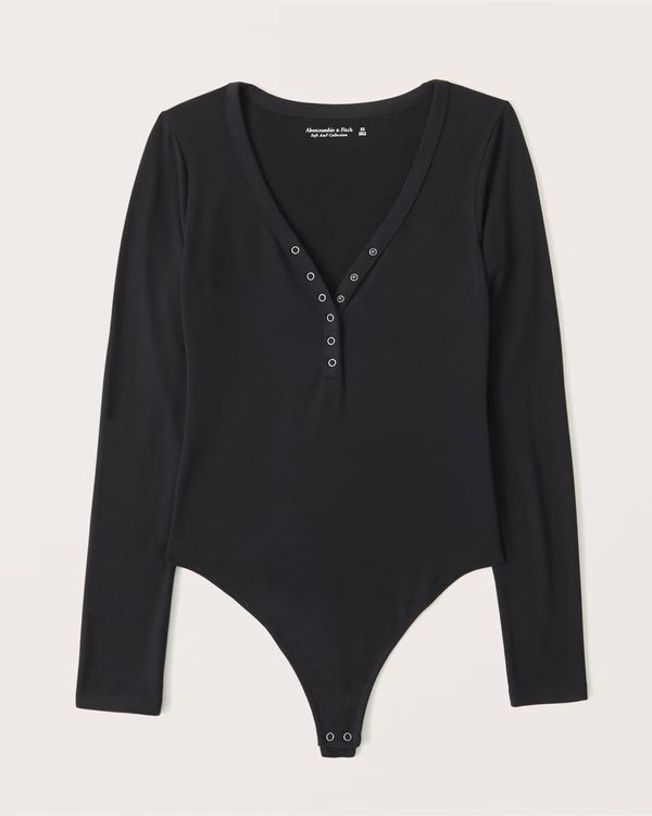 Women's Long-Sleeve Luxe Cozy Henley Bodysuit | Women's Tops | Abercrombie.com | Abercrombie & Fitch (US)