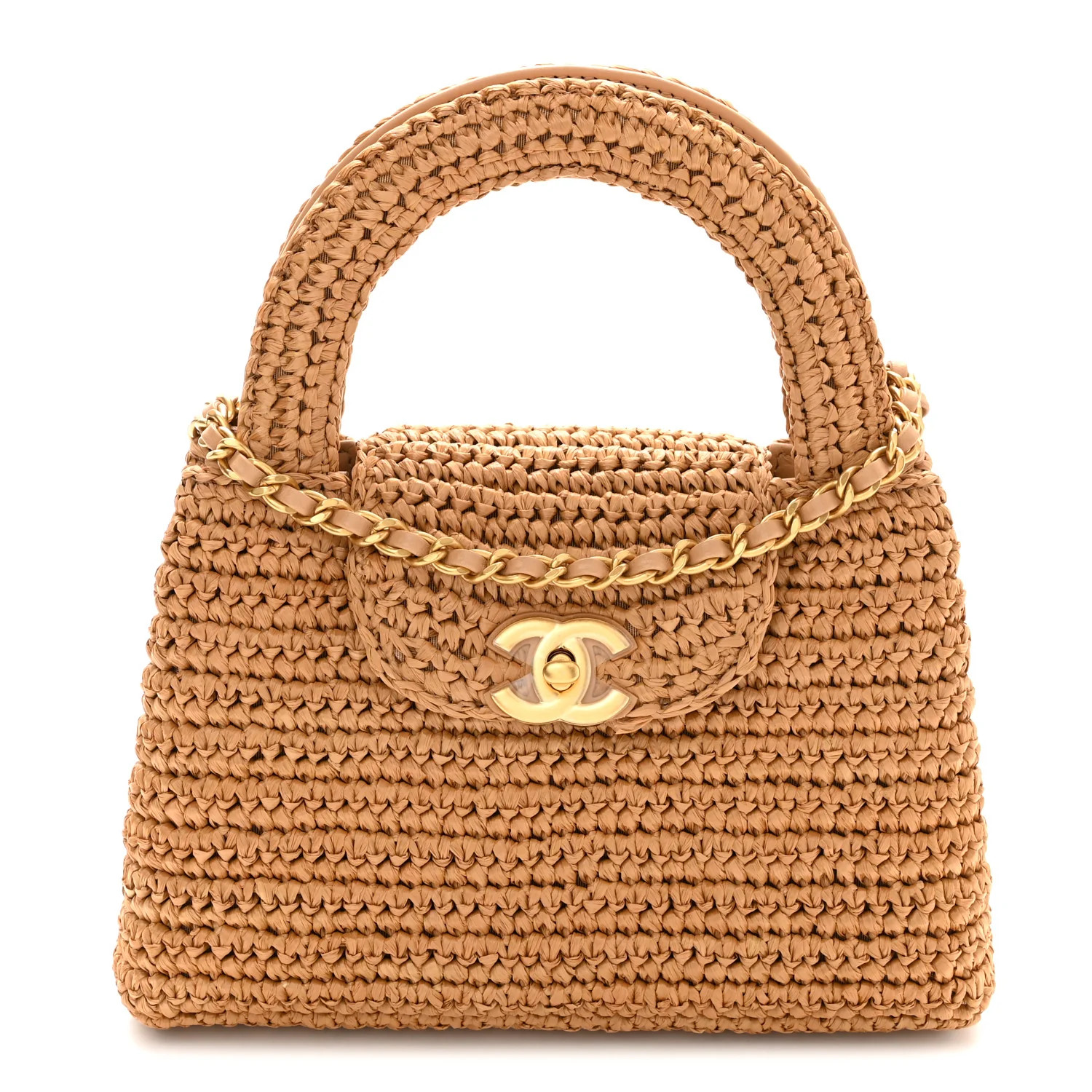 Braided Raffia Nano Kelly Flap Bag Dark Beige | FASHIONPHILE (US)