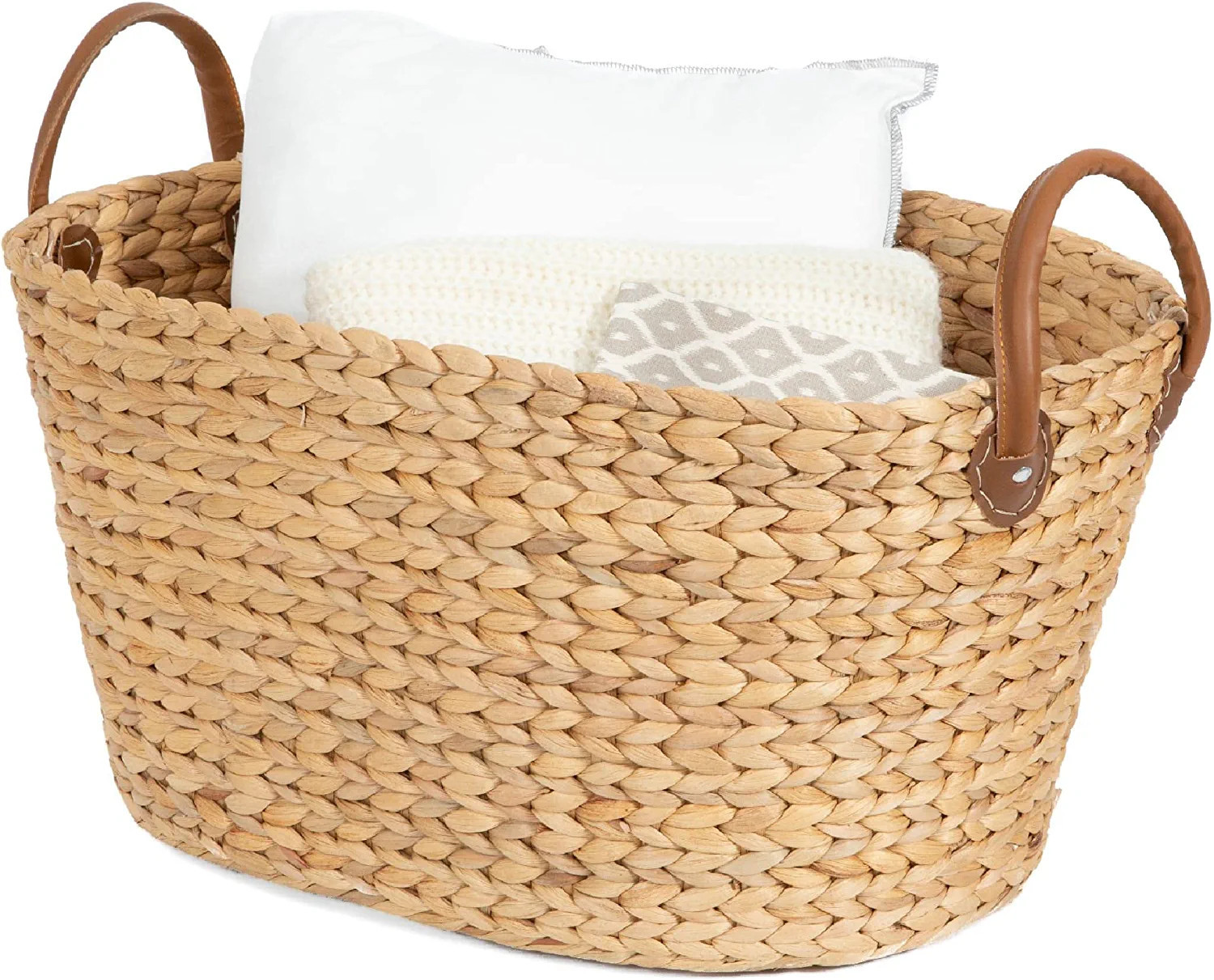 Compactor Belize Basket, Woven Natural Scale Water Hyacinth with Faux-Leather Handles, Natural Co... | Amazon (US)