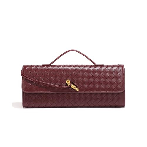 Autnance Women's Clutch Purse Handmade Woven Crossbody Bag Leather Evening Handbag Fashion Shoulder Bag (Wine red) | Amazon (US)