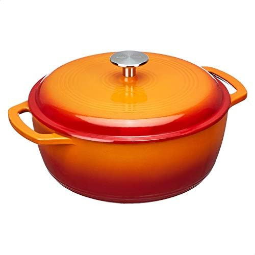 Amazon Basics Enameled Cast Iron Covered Dutch Oven, 6-Quart, Orange | Amazon (US)
