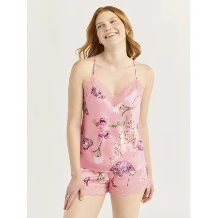 Joyspun Women’s Satin Cami and Shorts Pajama Set with Lace Trim Sizes S-3X | Walmart (US)