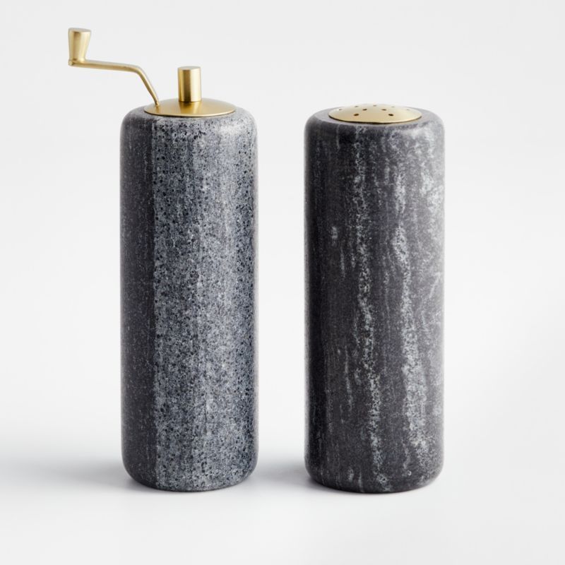 Hayes Marble Salt Shaker and Pepper Mill | Crate & Barrel | Crate & Barrel
