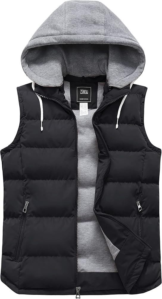 ZSHOW Men's Puffer Vest Removable Hooded Vest Outdoor Winter Vest | Amazon (US)