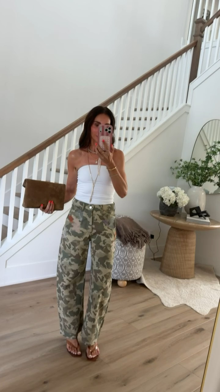 I’m loving camo pants as we head into fall, especially paired with a simple white top and neutral accessories. The relaxed shape makes the print feel easy to wear without taking over the whole outfit.

camo pants, camouflage pants, fall outfit, summer to fall outfit, casual fall style, white tube top, printed pants, neutral accessories, transitional outfit, women’s fall fashion, everyday style, annabrstyle

#LTKootd #LTKOver40 #LTKSeasonal