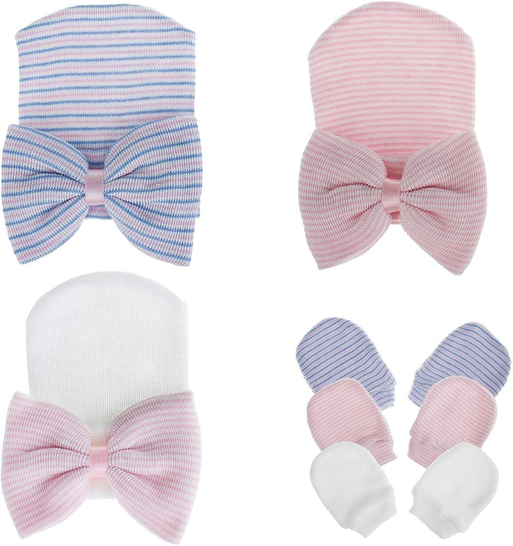 Zando Newborn Hospital Hat Toddler Beanie Baby Boy Girl Knot Headbands with Big Bows Infant Baby ... | Amazon (US)