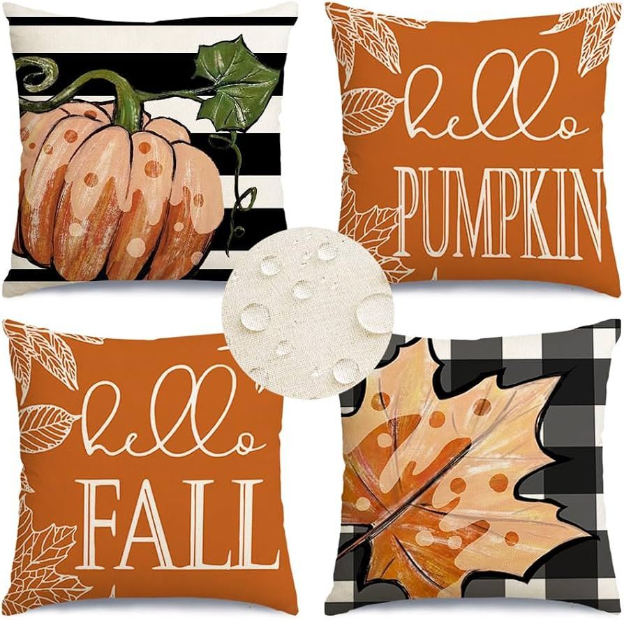 Fall Outdoor Pillow Covers Waterproof 18x18 Set of 4,Pumpkin Thanksgiving | Amazon (US)