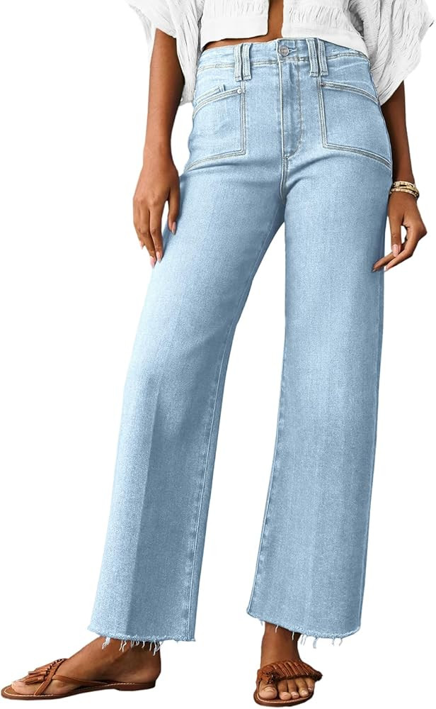 Cicy Bell High Waisted Baggy Straight Leg Capri Denim Pants Jeans | Amazon (US)