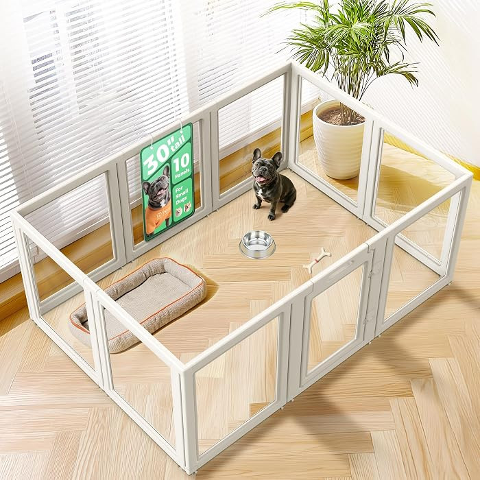 FXW AuraSpace Acrylic Indoor Dog Playpen for Small and Medium Dogs, 30 Inch, 10 Panels, White | Amazon (US)