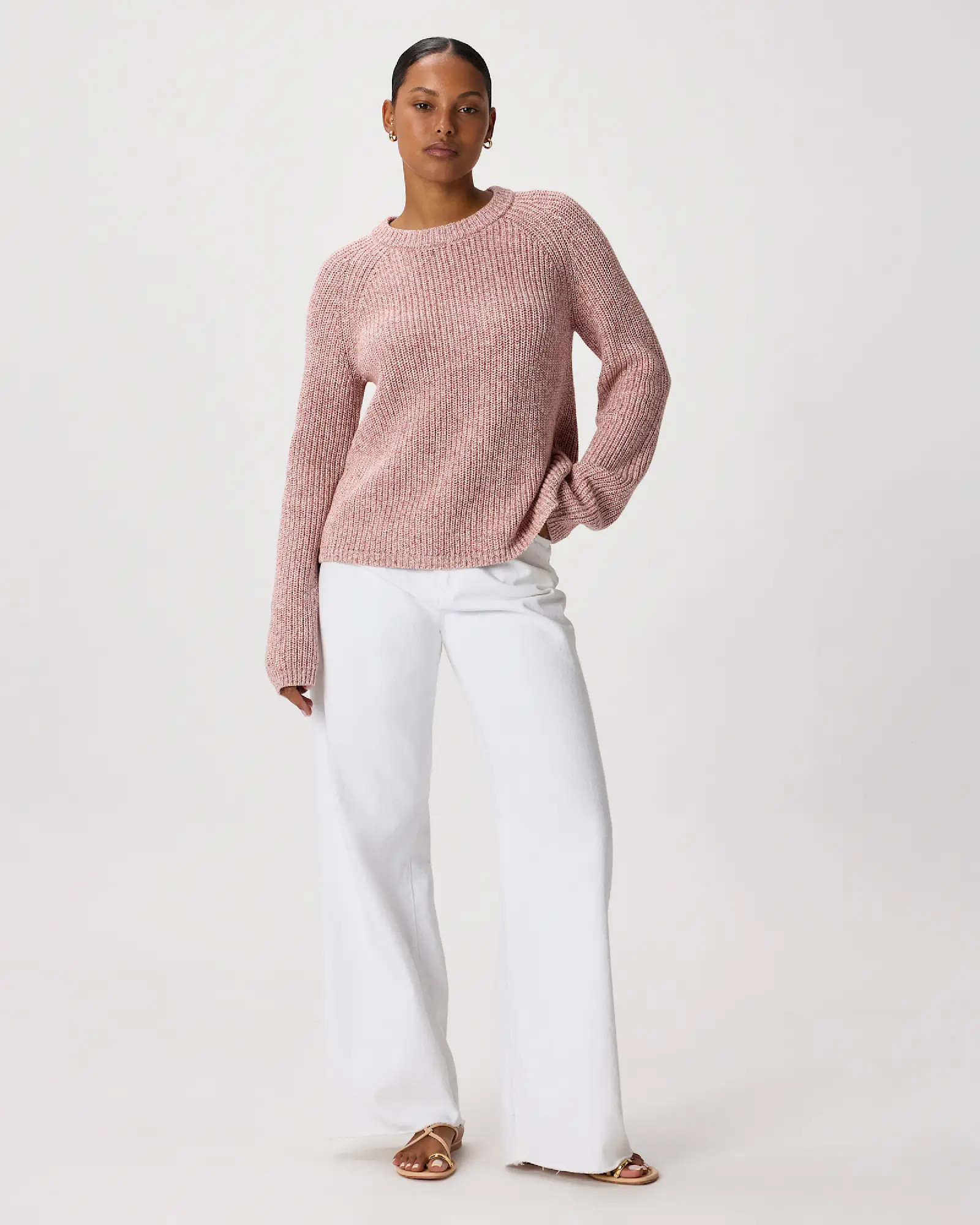 100% Organic Cotton Fisherman Crew Sweater in Marled Rose Pink | Quince