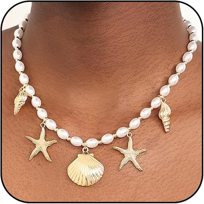 YANCHUN Sea Shell Necklace for Women Gold Shell Pendant Necklace Layered Charm Necklaces Summer J... | Amazon (US)