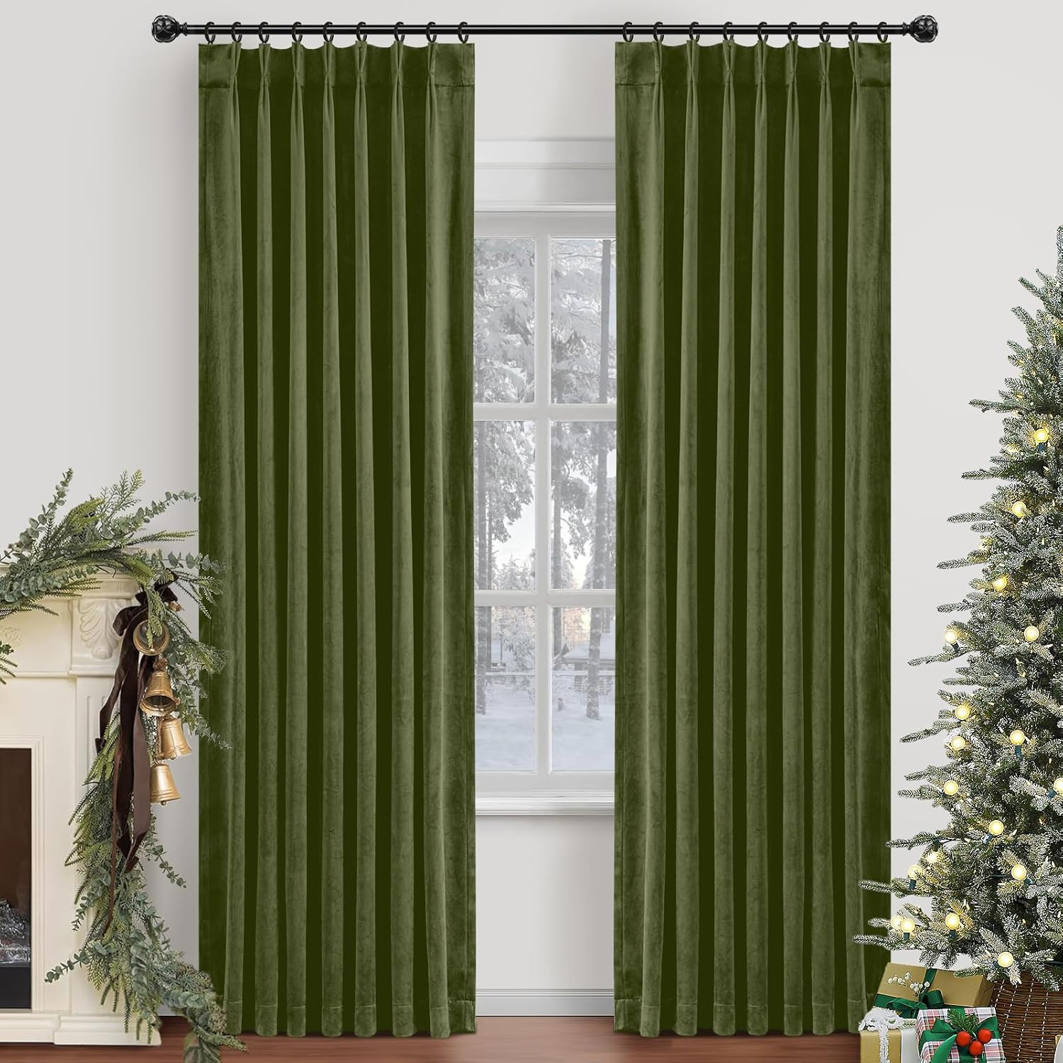 Velvet Pinch Pleated Blackout Curtains 95 Inch Length 2 Panels with Hooks, Luxury Curtains for Be... | Amazon (US)