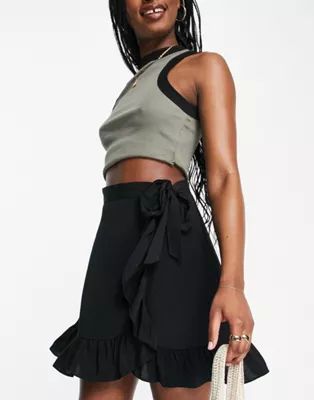 Topshop ruffle wrap mini skirt in black | ASOS (Global)