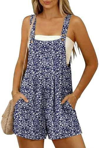 levaca Petite Jumpsuits for Women Summer Adjustabale Sleeveless Short Overalls Wide Leg Rompers w... | Amazon (US)
