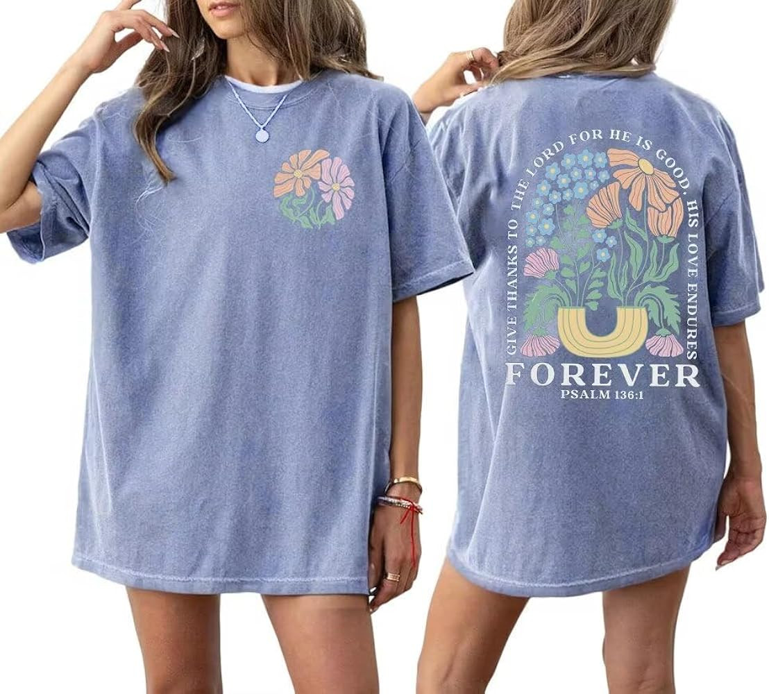 Christian Oversized Shirt for Women Faith Bible Verse Graphic Tee Top Vacation Summer Casual Boho... | Amazon (US)