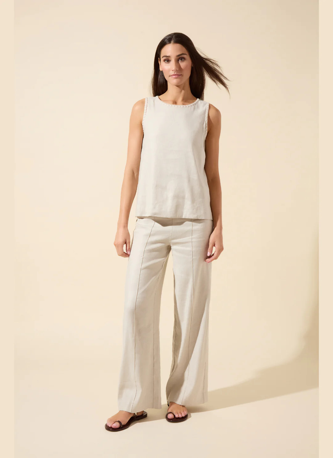 Gabriela Linen Hi Waist Pintuck Wide Leg Pant (29.5" Inseam) | Lysse NY