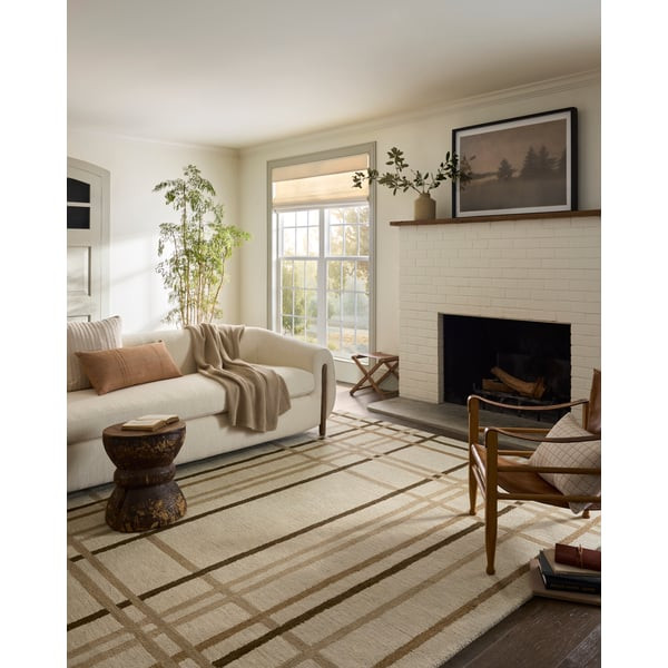 Waylon WAY-01 Natural/Bark Wool Hand-Tufted Striped Area Rug | Rugs Direct