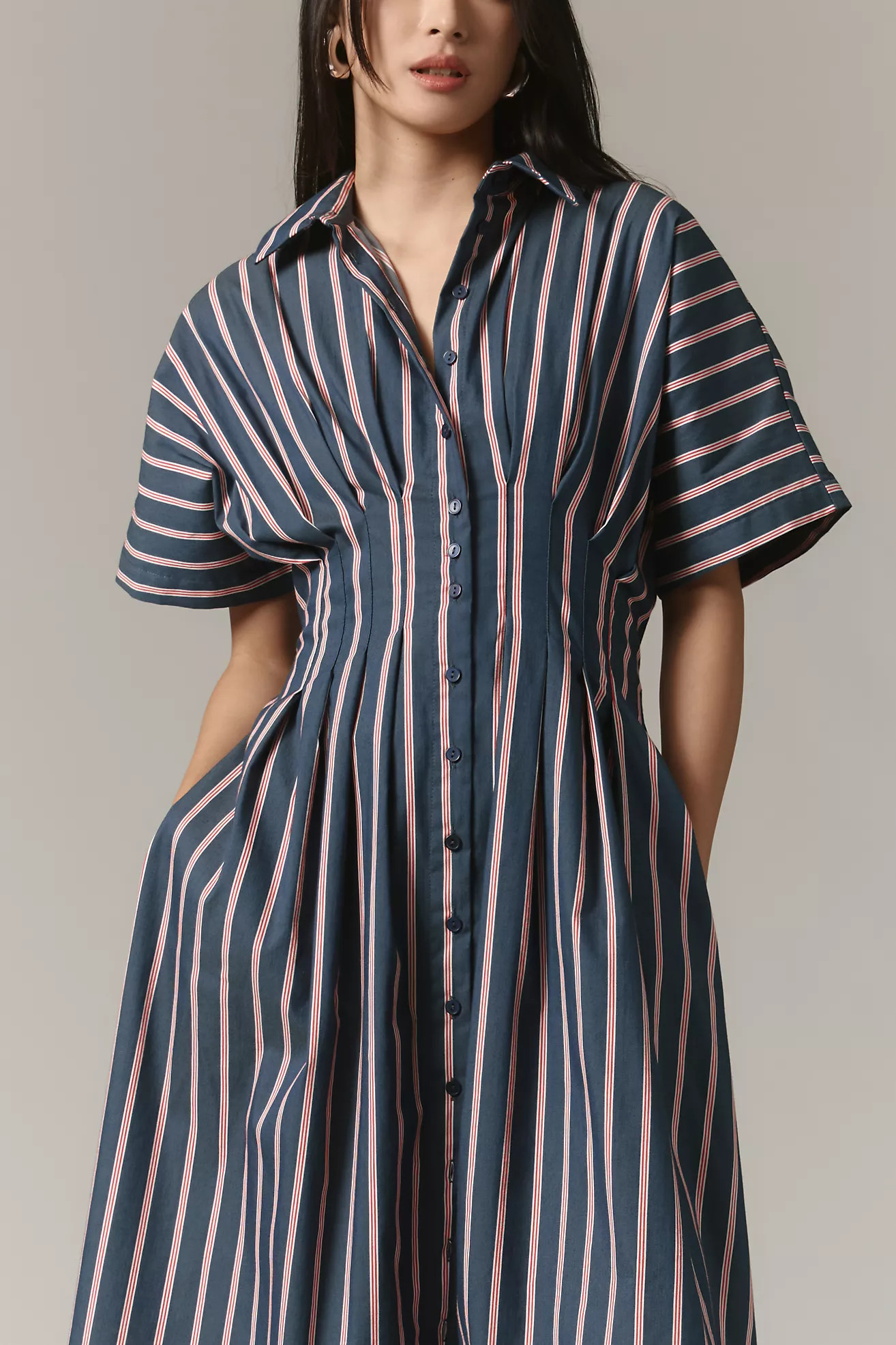 The Tobie Button-Front Pleated Shirt Dress by Exquise | Anthropologie (US)
