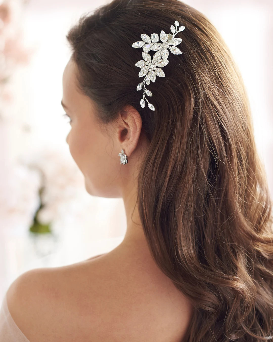 Floral Crystal Bridal Clip \u2022 Small Wedding Headpiece \u2022 Bridal Hair Accessory Silver \u2... | Etsy (Global)