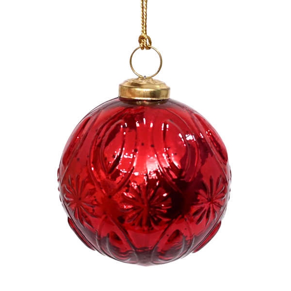 Classic Christmas Red Embossed Glass Ornament, 4" | At Home