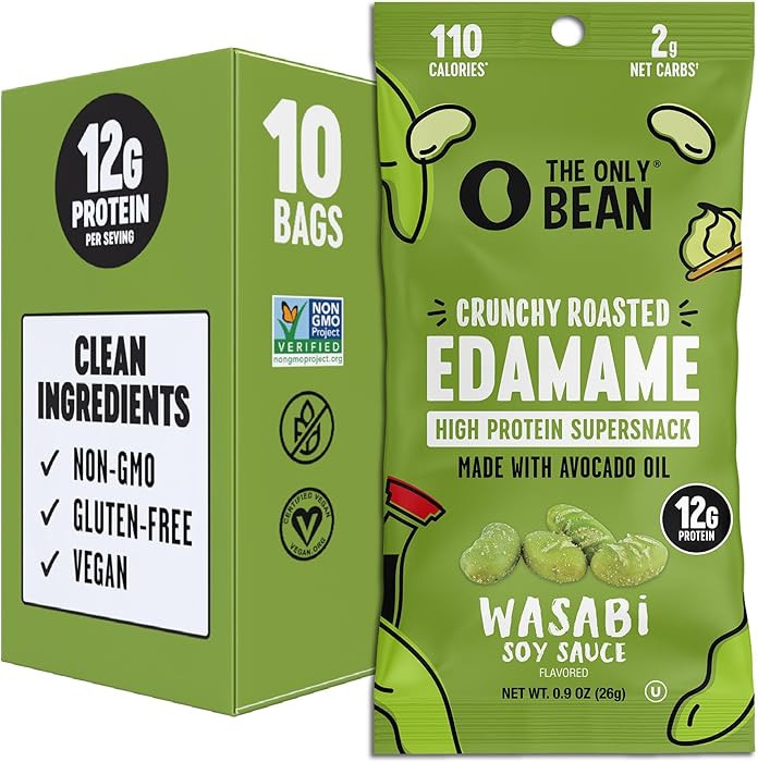 The Only Bean Crunchy Roasted Edamame Snacks (Wasabi Soy Sauce), Healthy High Protein Snacks, Low... | Amazon (US)