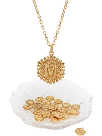 1pc Letter Detail Textured Metal Geometric Charm Necklace Copper Jewelry | SHEIN